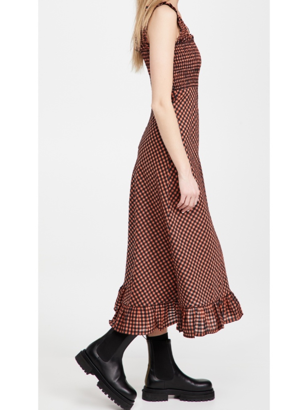NEW Ganni Seersucker Check Dress Flame 40 - Picture 8 of 17